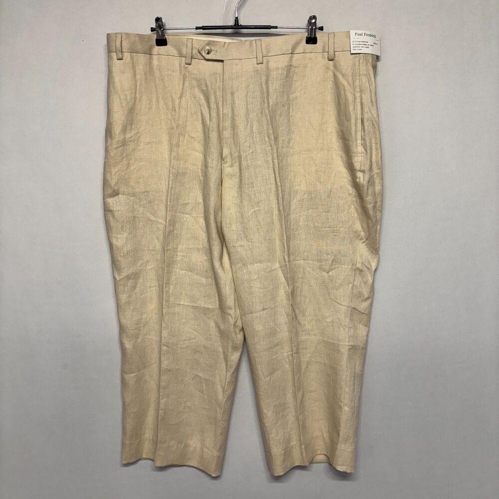 NWT Paul Fredrick Men 100% Linen Chino Pants Size 44x24 Beige D126 -29